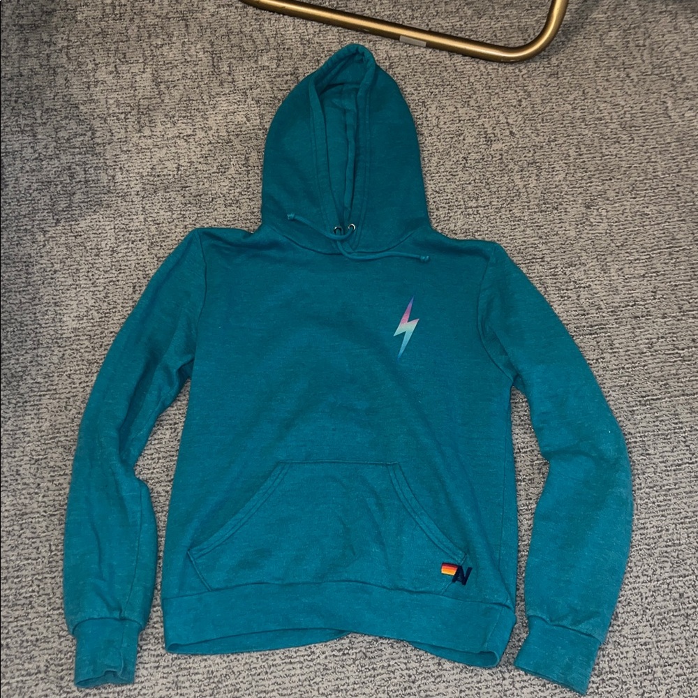 Teal aviator nation Hoodie with colorful Lightning Bolt